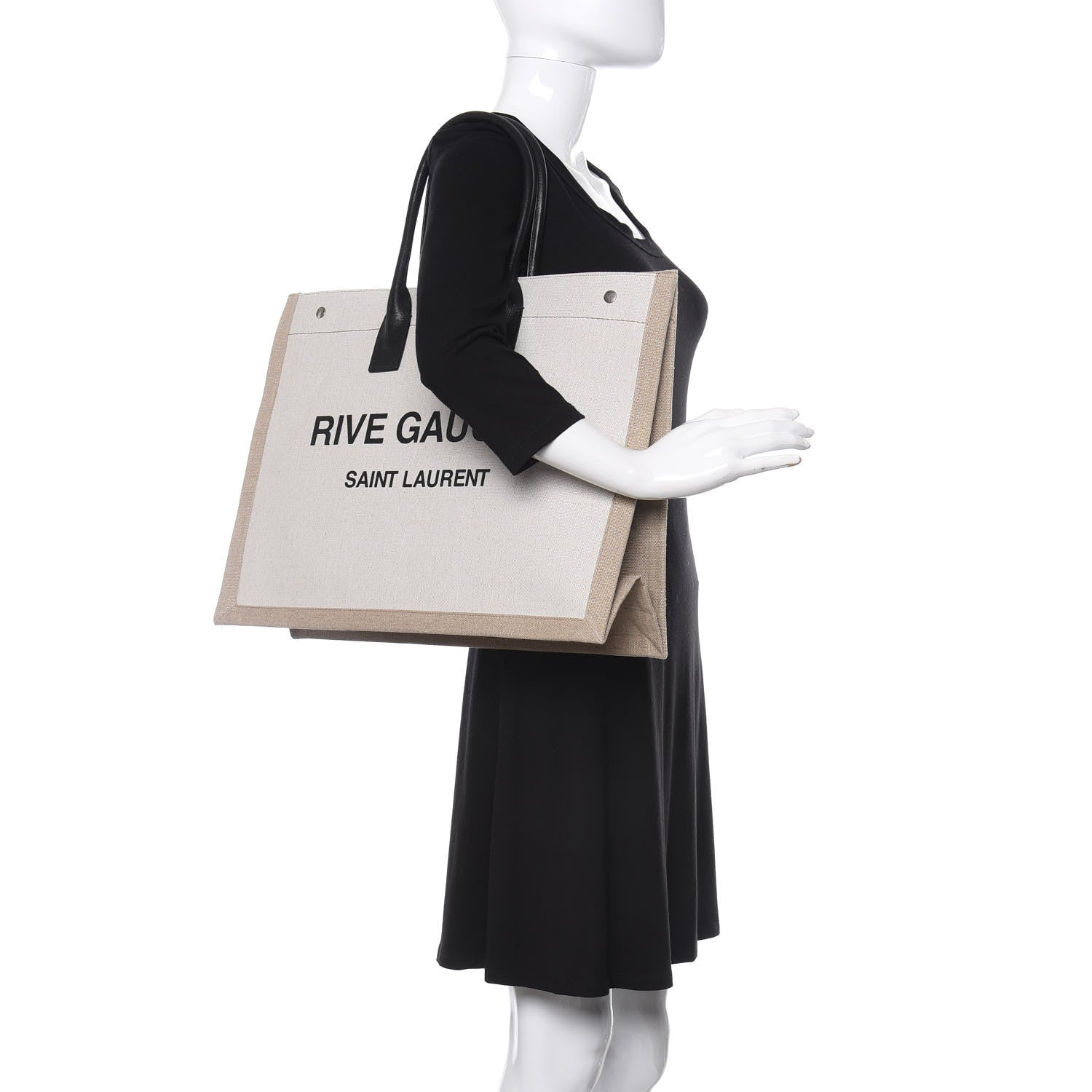 Saint Laurent Linen Calfskin Rive Gauche Tote Optic White 2 of 9