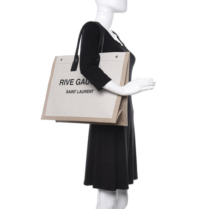 Saint Laurent Linen Calfskin Rive Gauche Tote Optic White 2 of 9