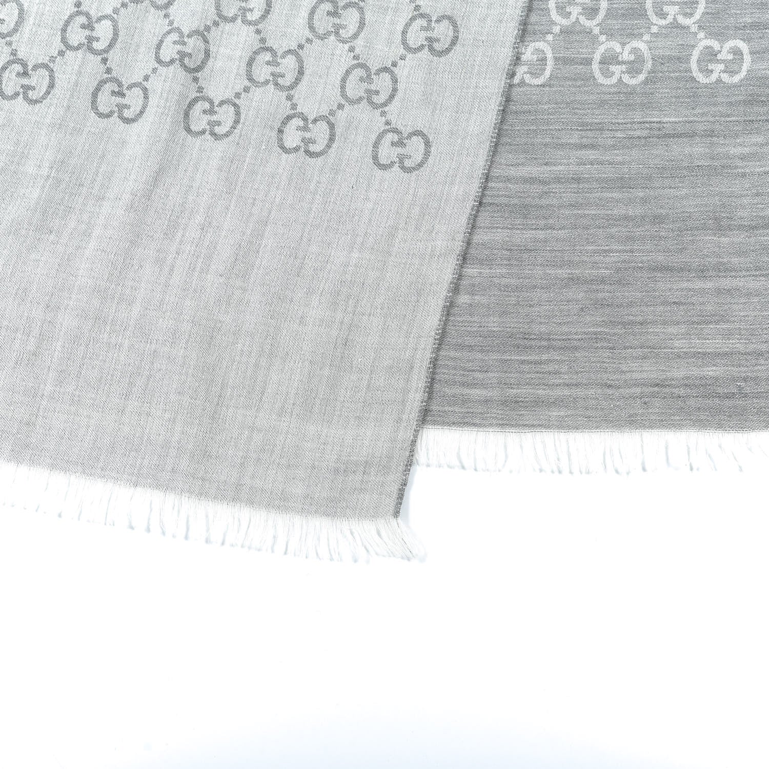 Gucci Wool Silk Monogram Fringe Scarf Grey 4 of 7