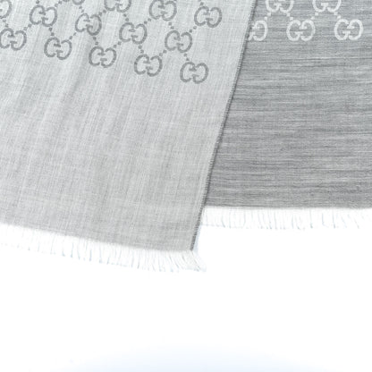 Gucci Wool Silk Monogram Fringe Scarf Grey 4 of 7