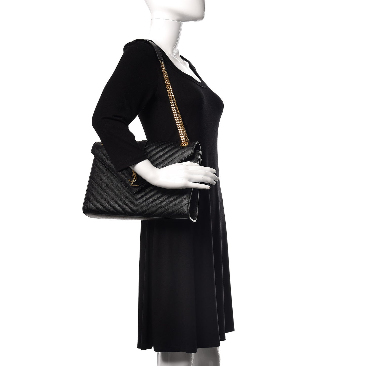 Grain De Poudre Matelasse Chevron Large Monogram Satchel Black