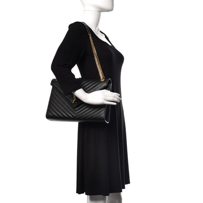 Saint Laurent Grain De Poudre Matelasse Chevron Large Monogram Satchel Black 2 of 10