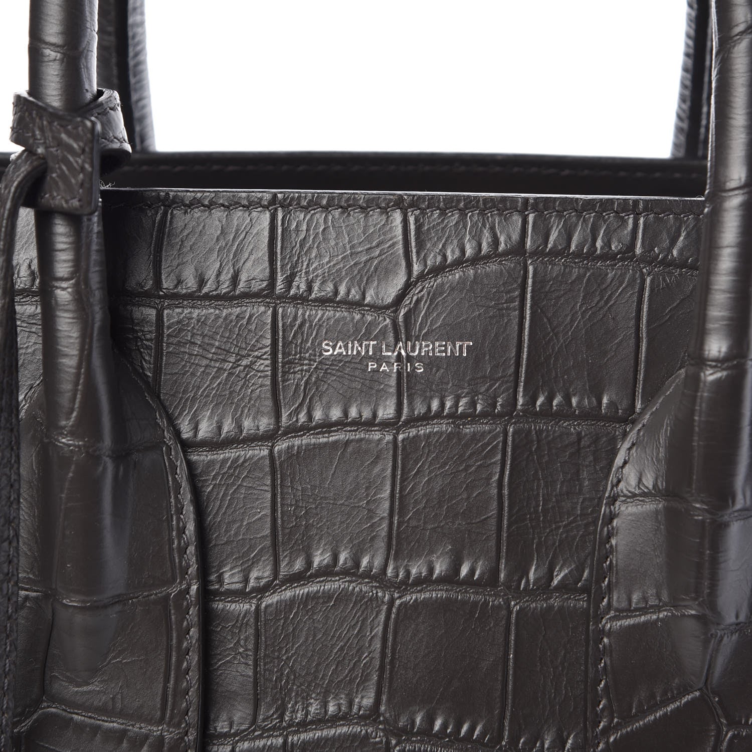 Saint Laurent Calfskin Crocodile Embossed Small Sac De Jour Coal 6 of 12