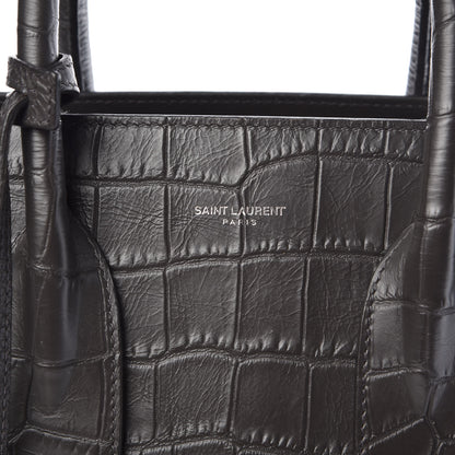Saint Laurent Calfskin Crocodile Embossed Small Sac De Jour Coal 6 of 12