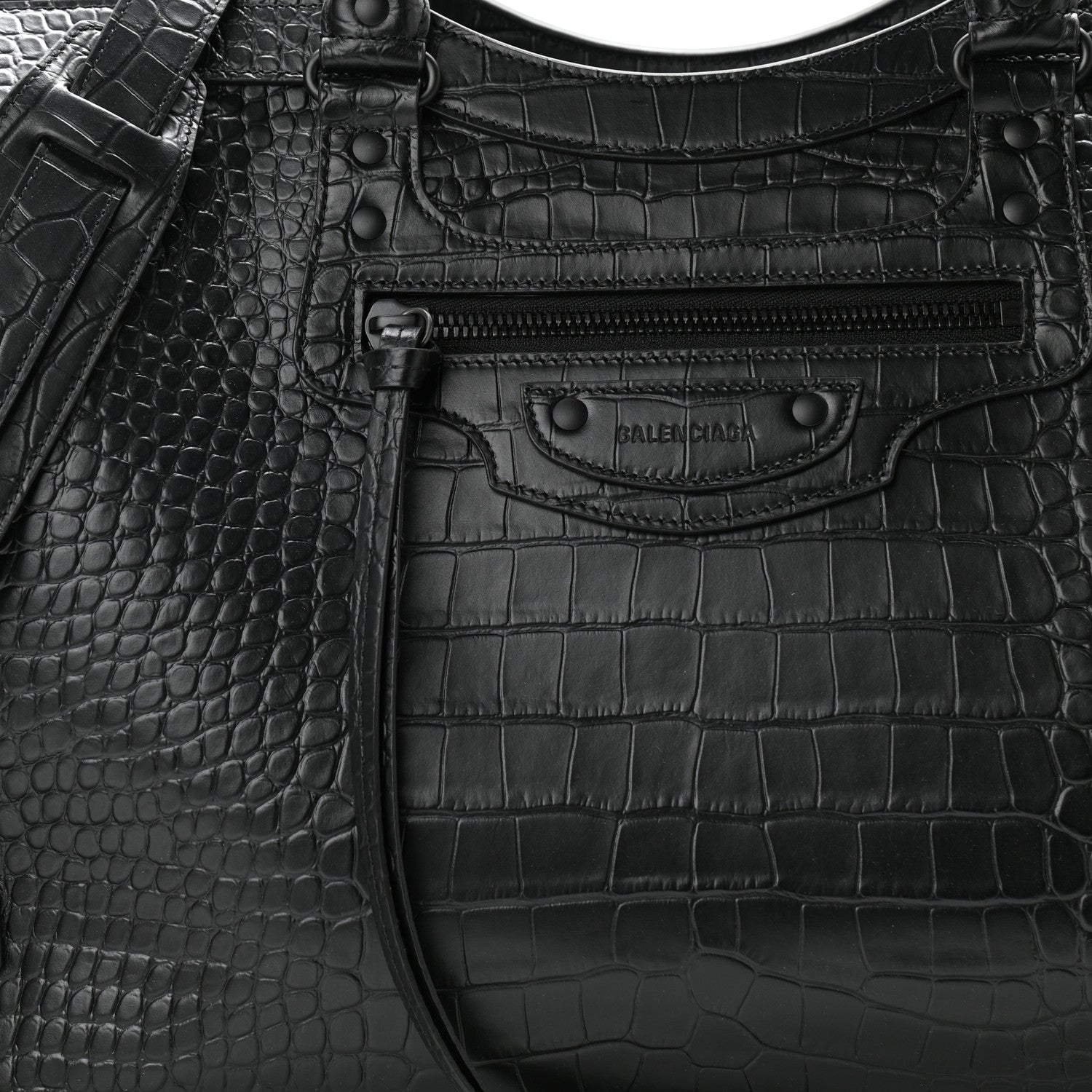 Balenciaga Semi Matte Calfskin Crocodile Embossed Neo Classic Black Hardware Large City Black 7 of 10