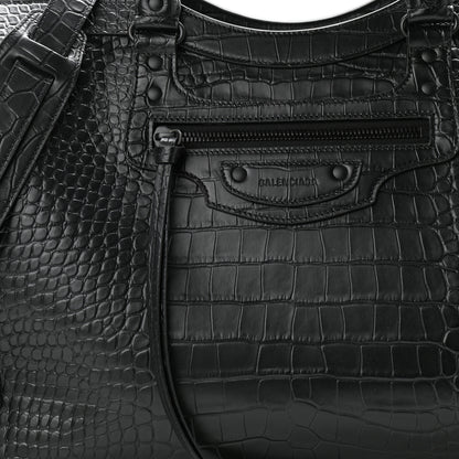 Balenciaga Semi Matte Calfskin Crocodile Embossed Neo Classic Black Hardware Large City Black 7 of 10