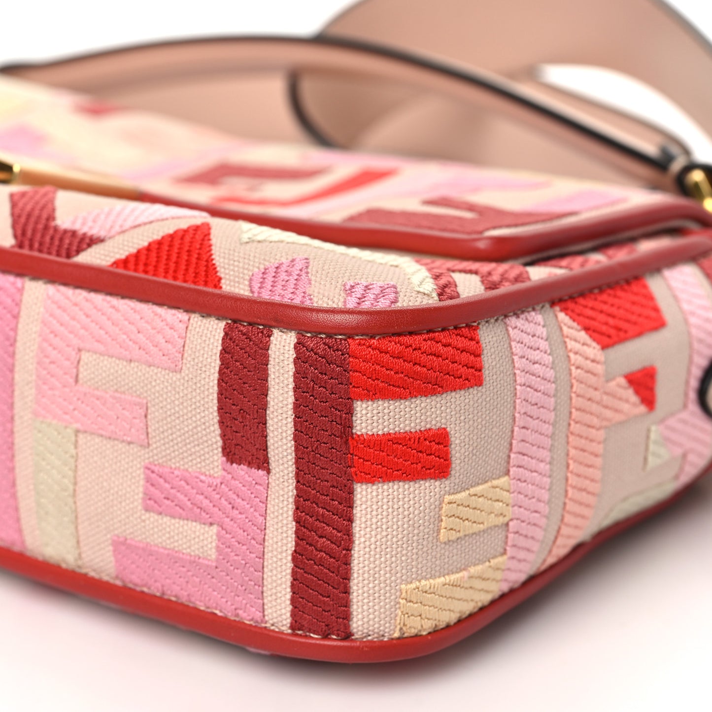 Canvas Vitello King FF Embroidered Baguette Rosa Quarzo Bloody Mary Multicolor