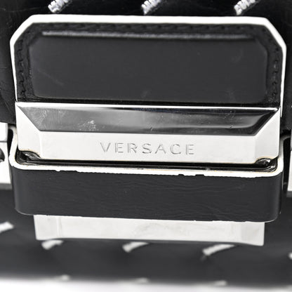 Versace Calfskin Embroidered Chain Shoulder Bag Black White 7 of 9