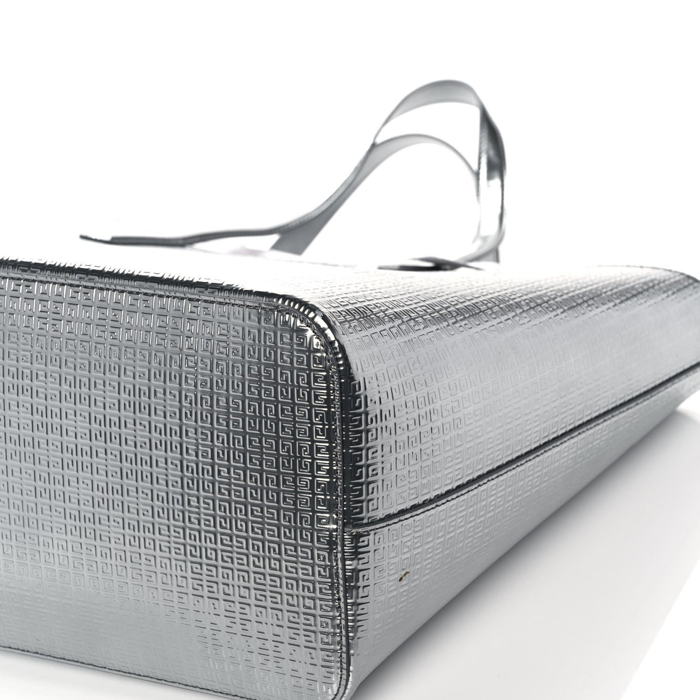 Metallic Calfskin Logo Embossed Wing Shopper Tote Silver