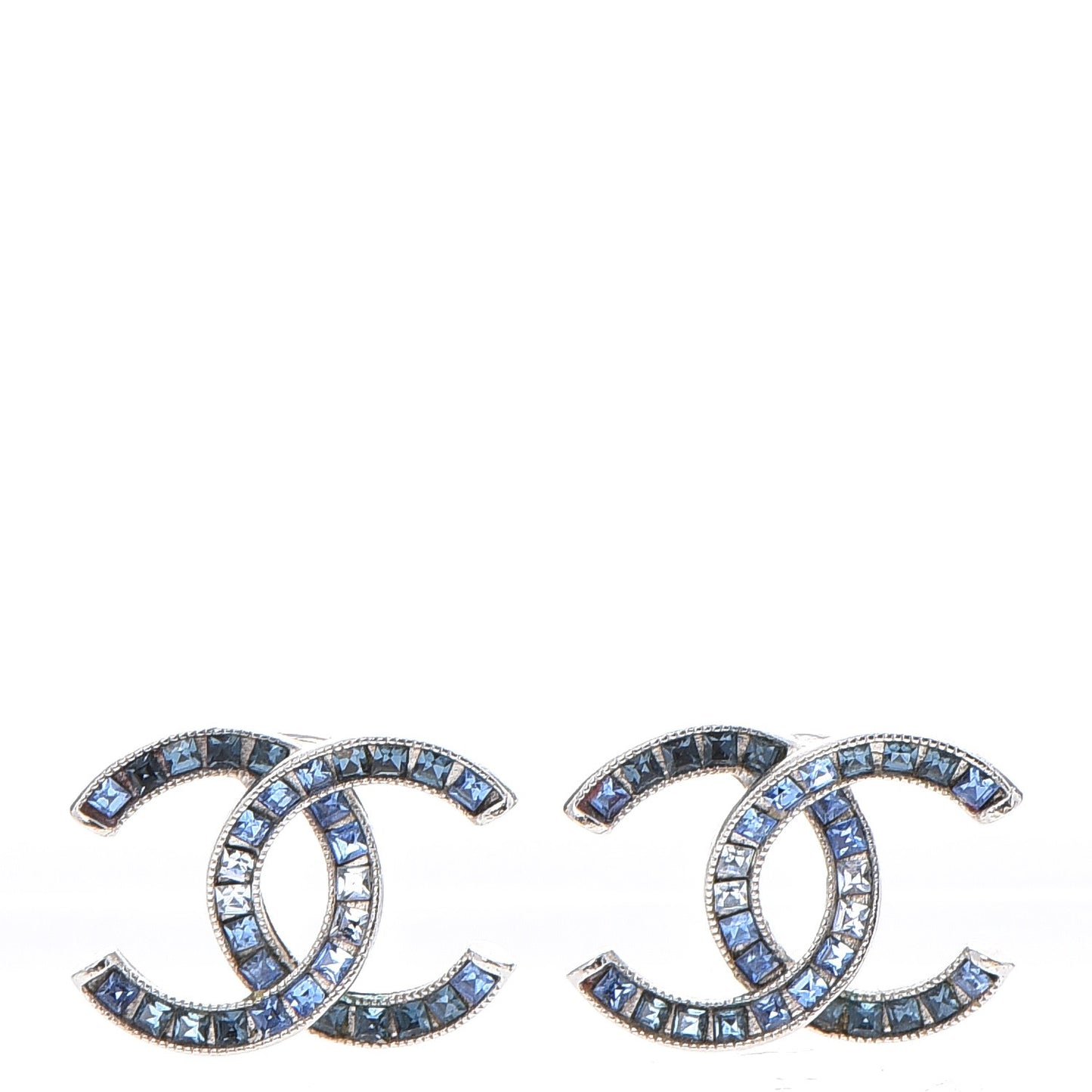 Baguette Crystal CC Earrings Silver Blue