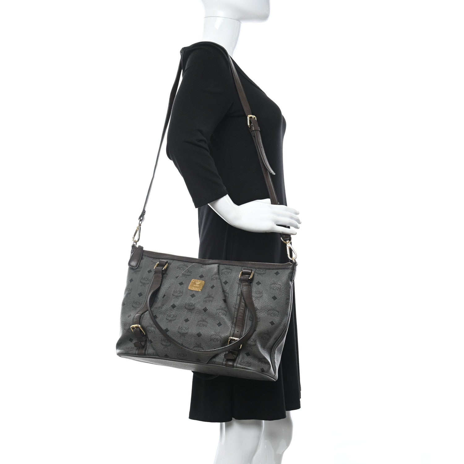 MCM Visetos Medium Essentials Shopper Tote Phantom Grey 4 of 11