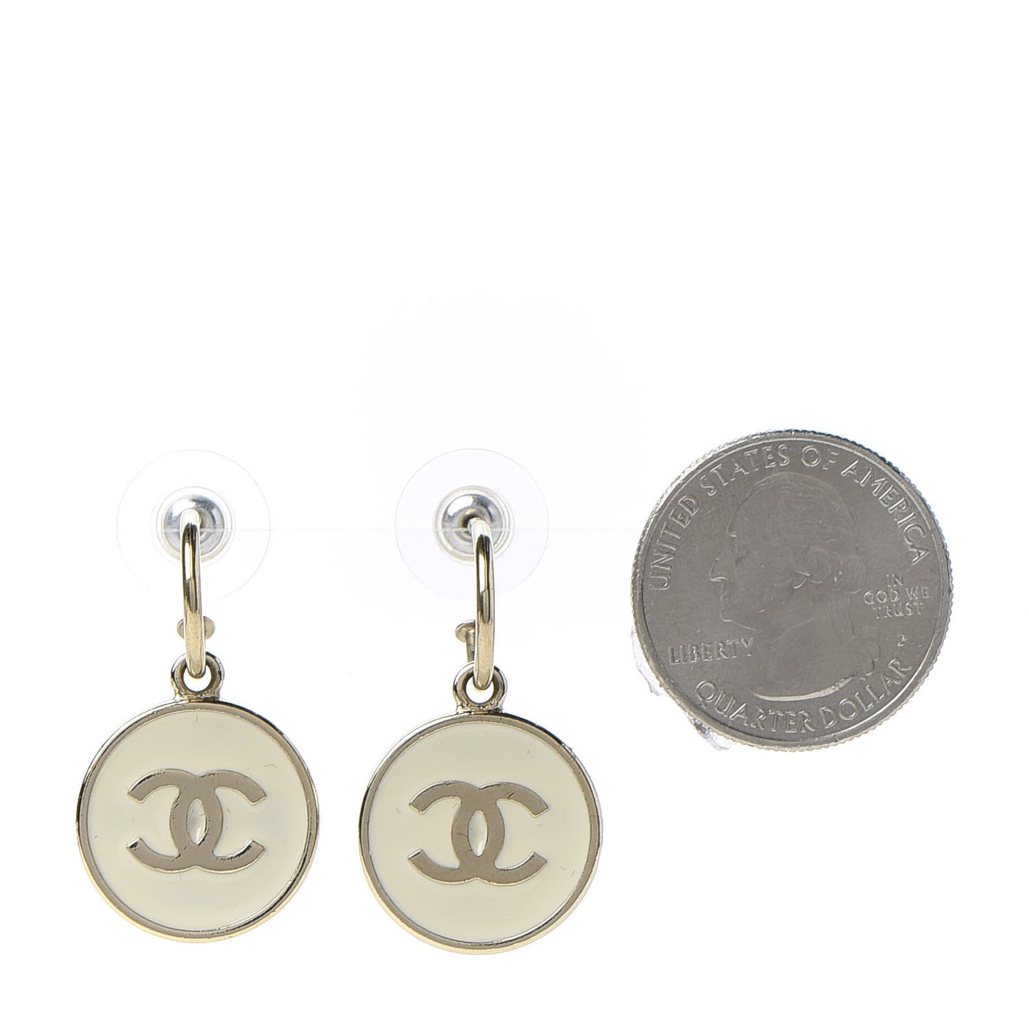 Enamel CC Drop Earrings White