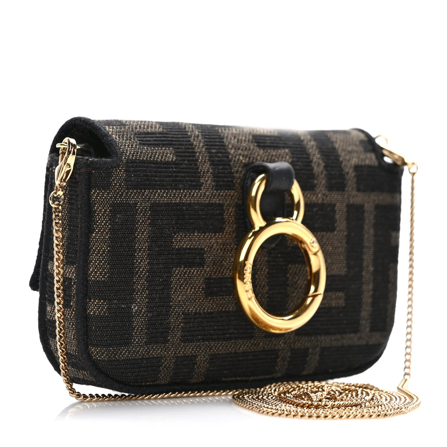 Fendi Fabric Jacquard FF 1974 Nano Baguette Charm Tobacco Moro Black 3 of 9