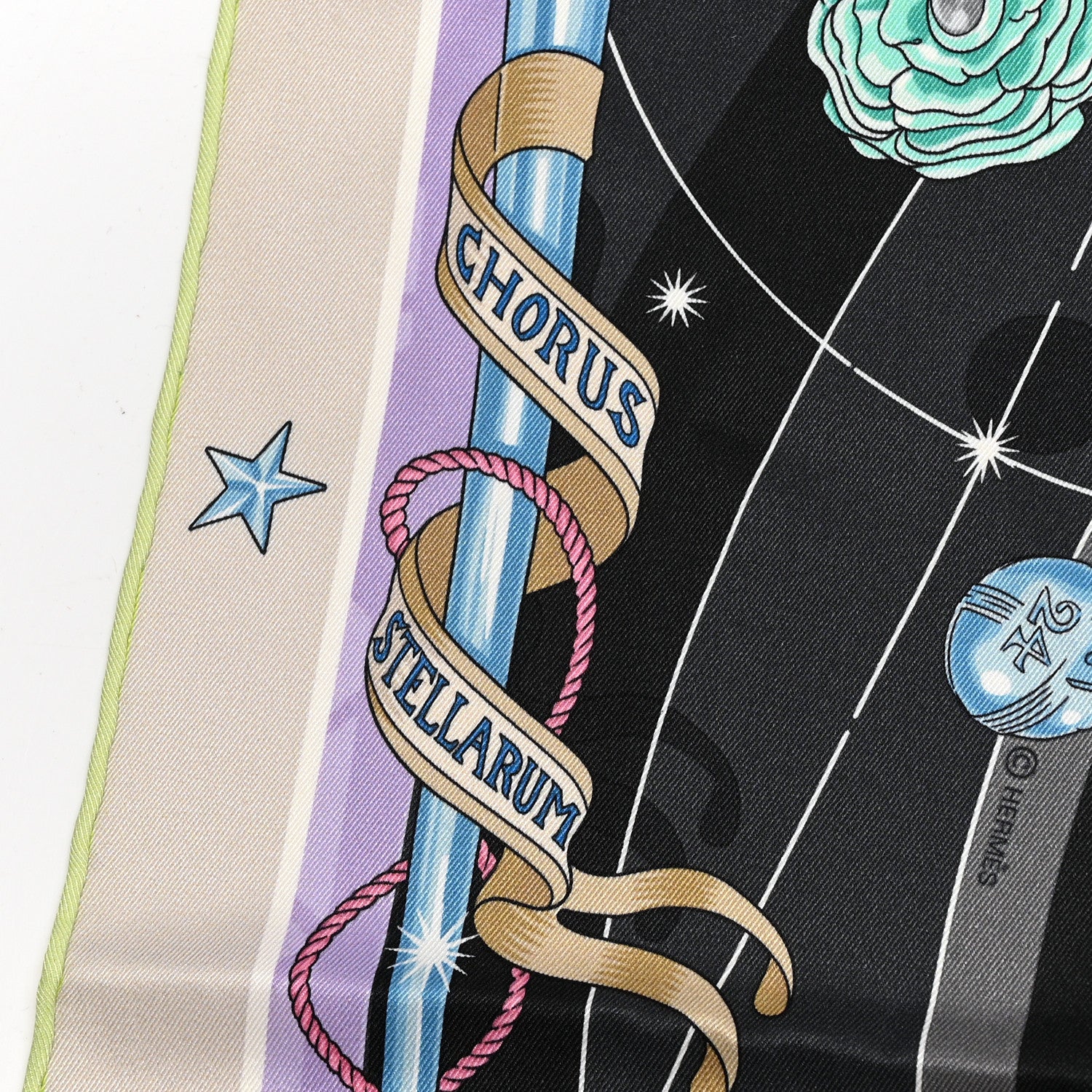Hermes Silk Chorus Stellarum Scarf 70 Gris Nacre Anthracite Vert 5 of 6