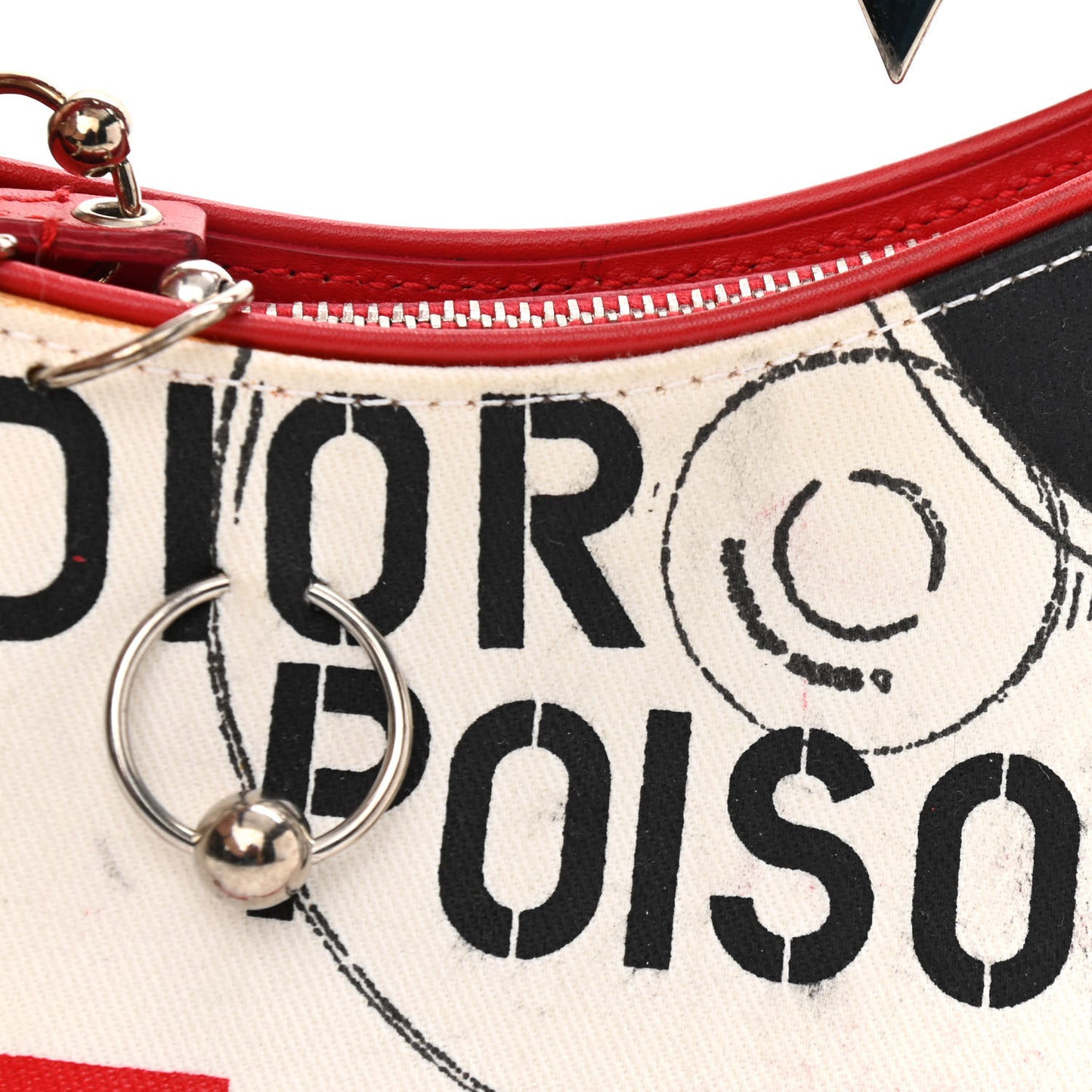 Canvas Hardcore Pierced Shoulder Bag Black Red White
