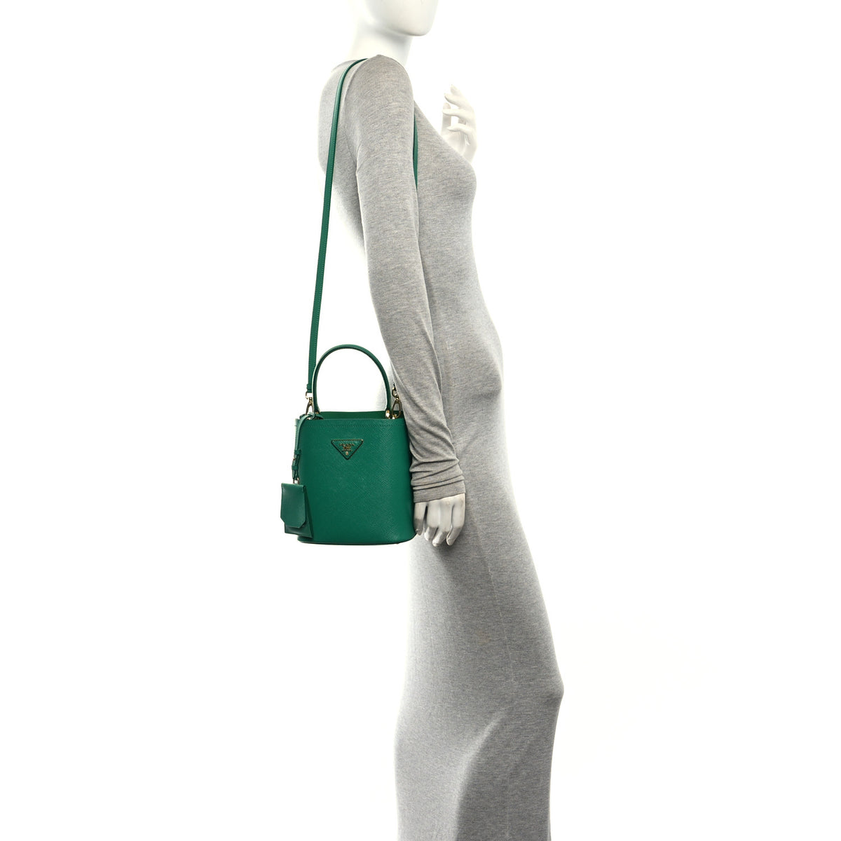Prada Saffiano Cuir Calfskin Small Panier Bucket Bag Mango 2 of 9