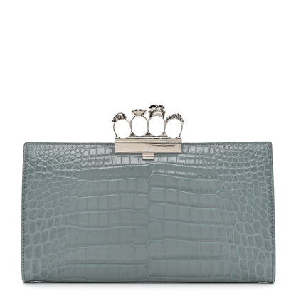 Alexander McQueen Calfskin Crocodile Embossed Knuckle Flat Clutch Light Blue 1 of 7