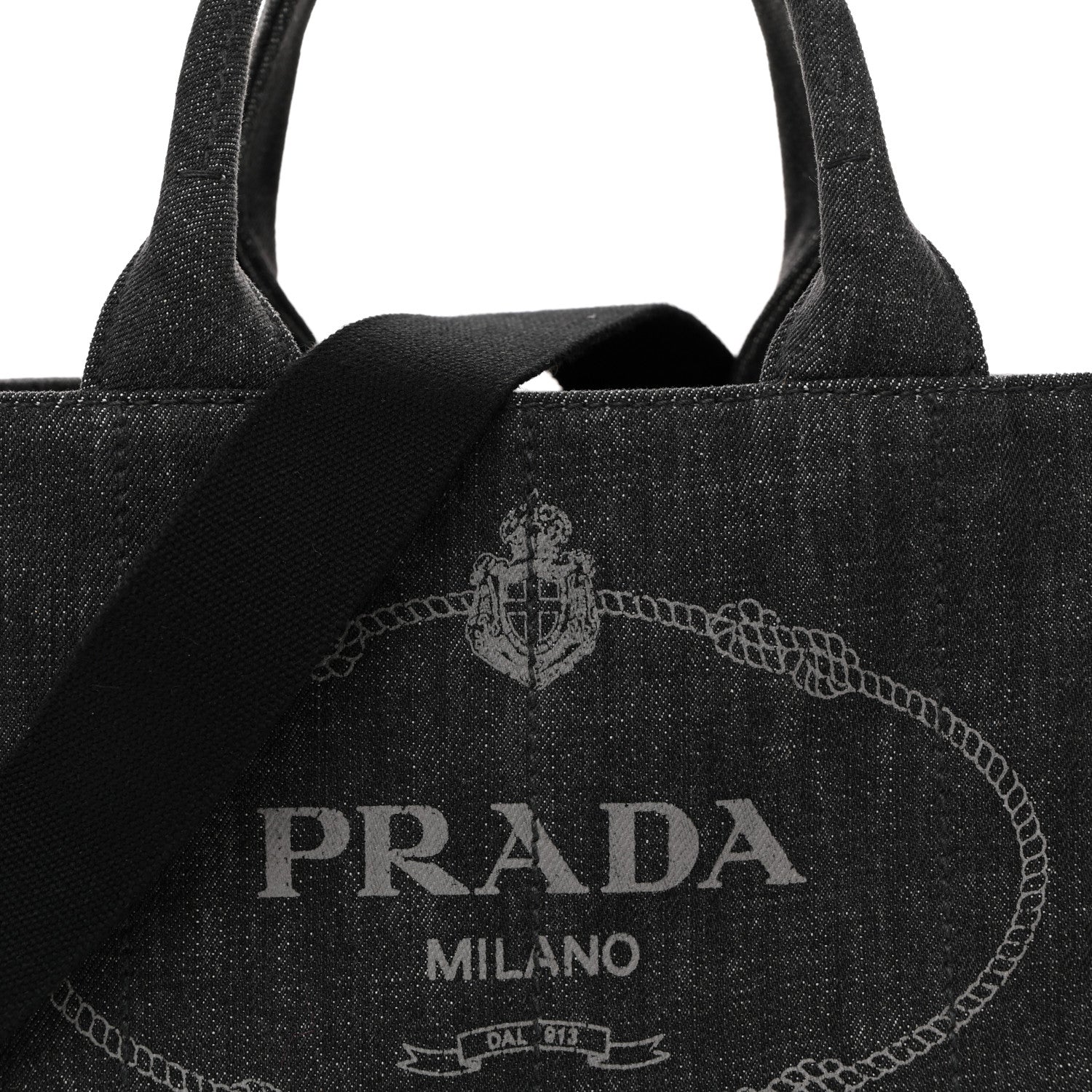 Prada Denim Small Logo Tote Black 8 of 13