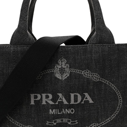 Prada Denim Small Logo Tote Black 8 of 13