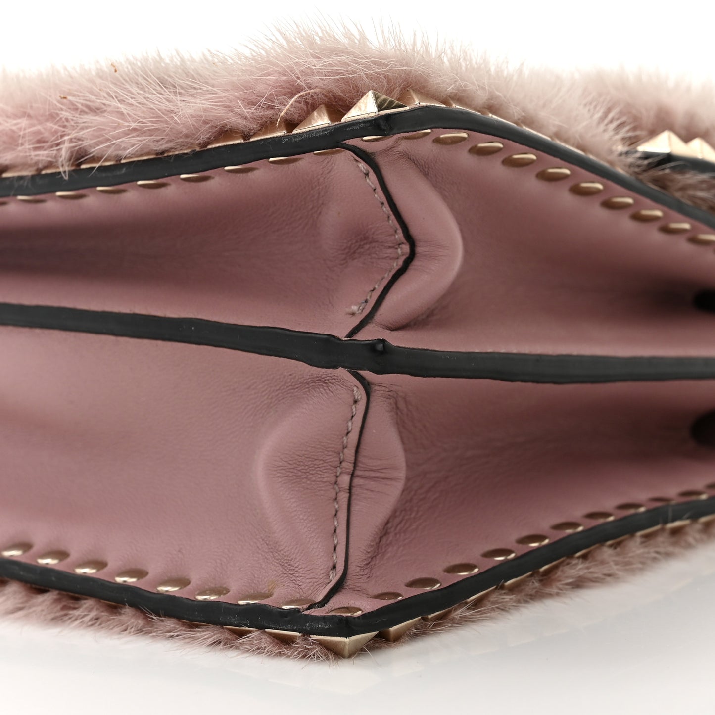 Mink Fur Rockstud Shoulder Bag Antique Rose