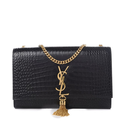 Saint Laurent Calfskin Crocodile Embossed Medium Classic Monogram Kate Tassel Satchel Black 1 of 10