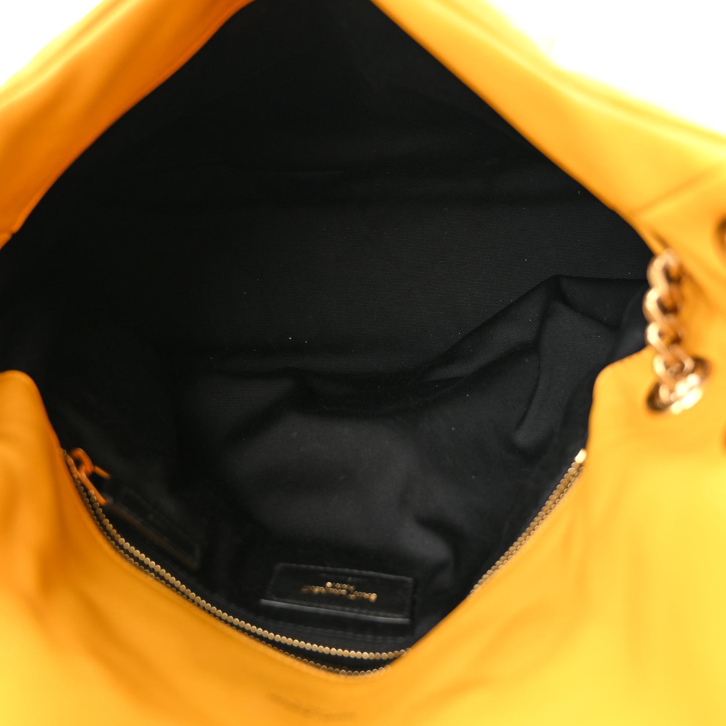 Lambskin Quilted Medium Loulou Puffer Monogram Chain Satchel Saffran