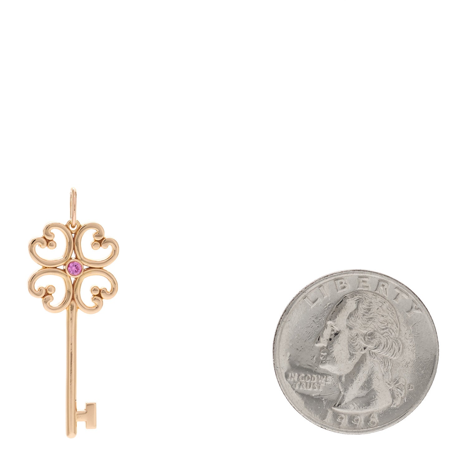 Tiffany 18K Rose Gold Pink Sapphire Quatra Key Pendant 2 of 4