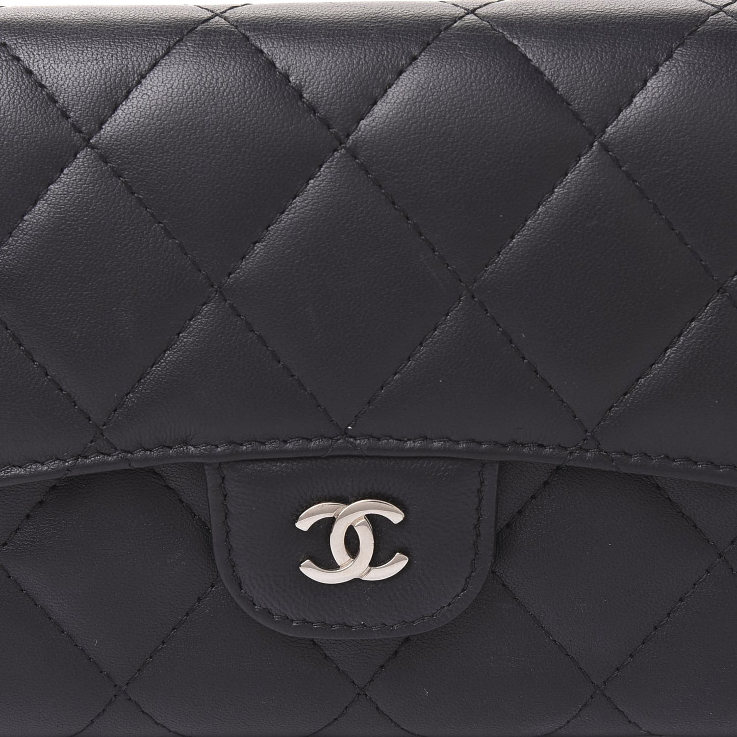 Lambskin Quilted Large Flap Wallet Black
