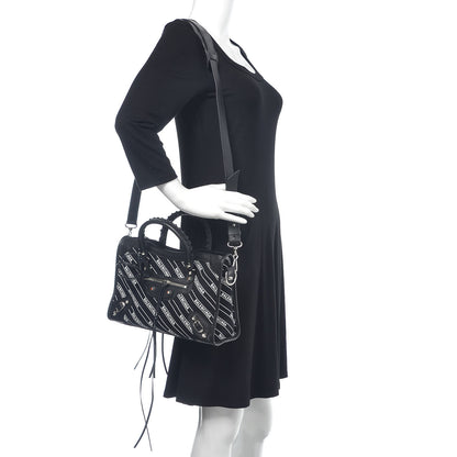 Balenciaga Canvas Satin Calfskin Diagonal Allover Logo Print Classic Silver Hardware S City Black White 2 of 11