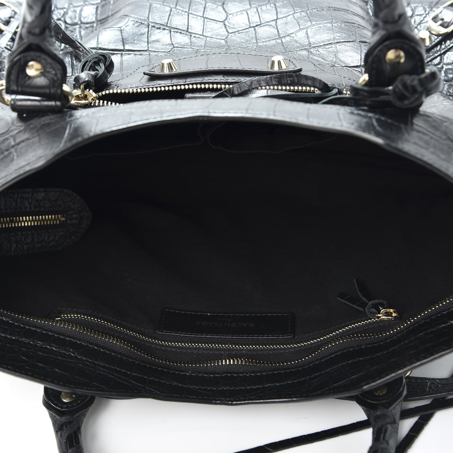 Calfskin Crocodile Embossed Classic Hardware City Black
