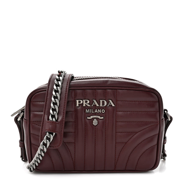 PRADA バック Prada Soft Calfskin Impunture Diagramme Small Camera Bag Granato