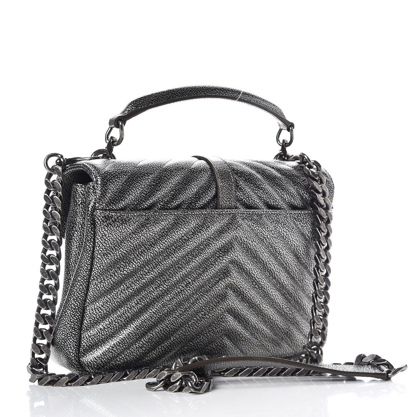 Metallic Grain De Poudre Matelasse Chevron Monogram Medium College Bag Gunmetal