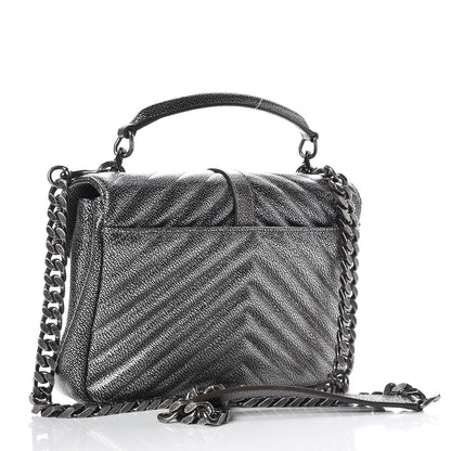 Saint Laurent Metallic Grain De Poudre Matelasse Chevron Monogram Medium College Bag Gunmetal 3 of 9