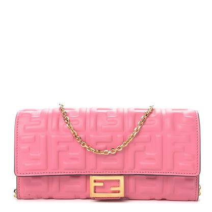 Fendi Nappa Matisse FF Embossed Continental Wallet On Chain Pink 1 of 4