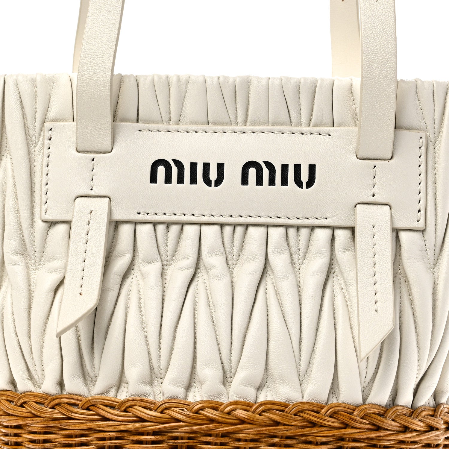 Miu Miu Nappa Matelasse Wicker Basket Bag White Miele 7 of 9