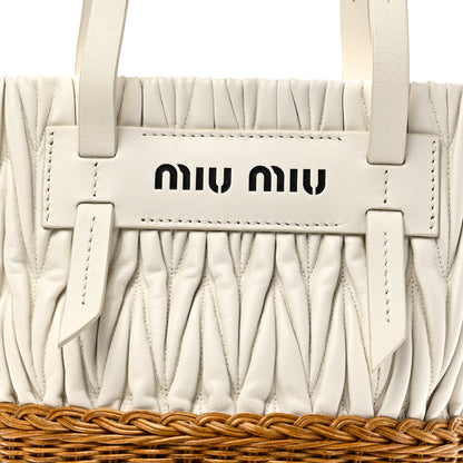 Miu Miu Nappa Matelasse Wicker Basket Bag White Miele 7 of 9