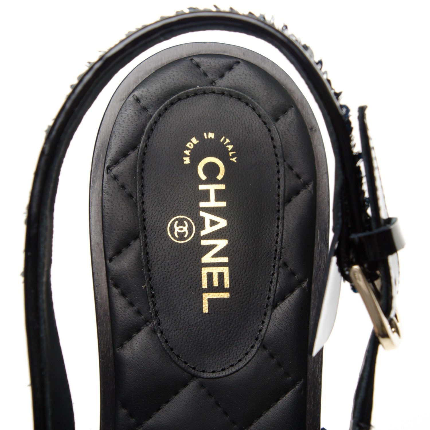 Chanel Sequin Wedge Sandals 40 Black 4 of 5
