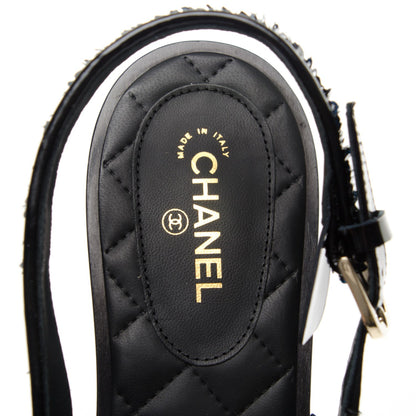 Chanel Sequin Wedge Sandals 40 Black 4 of 5