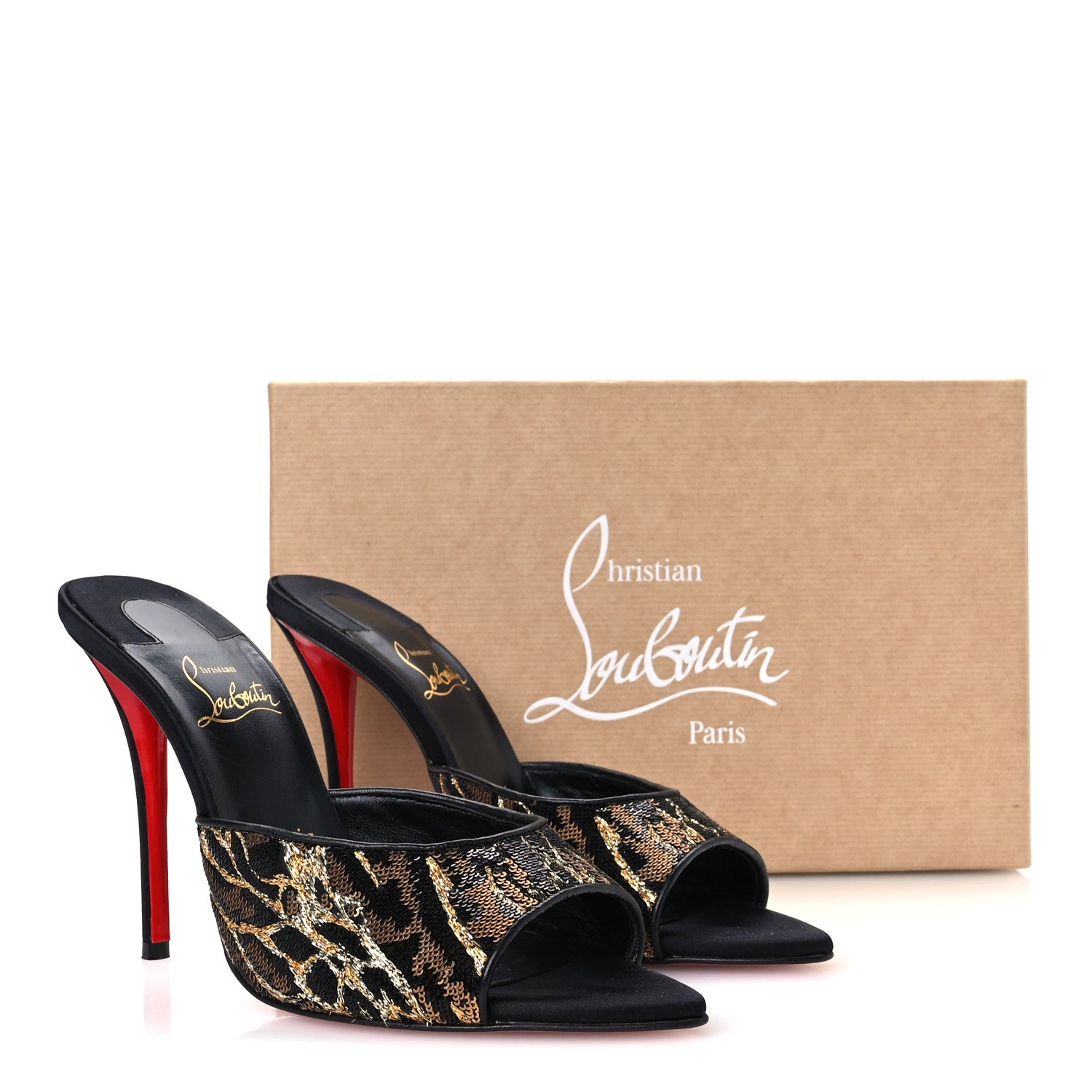 Christian Louboutin Satin Sequin Miss Z Ocelot 100 Mule 38 Black Multicolor 9 of 9