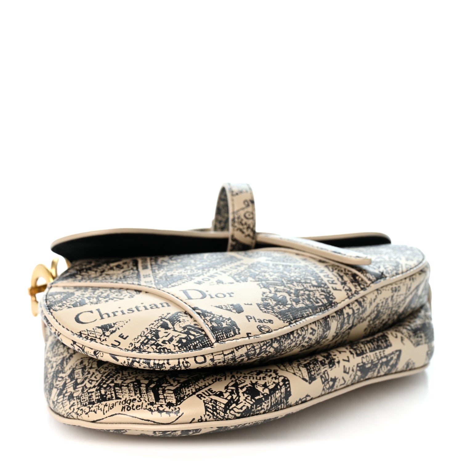 Christian Dior Calfskin Plan De Paris Printed Saddle Bag With Strap Beige Black 4 of 10