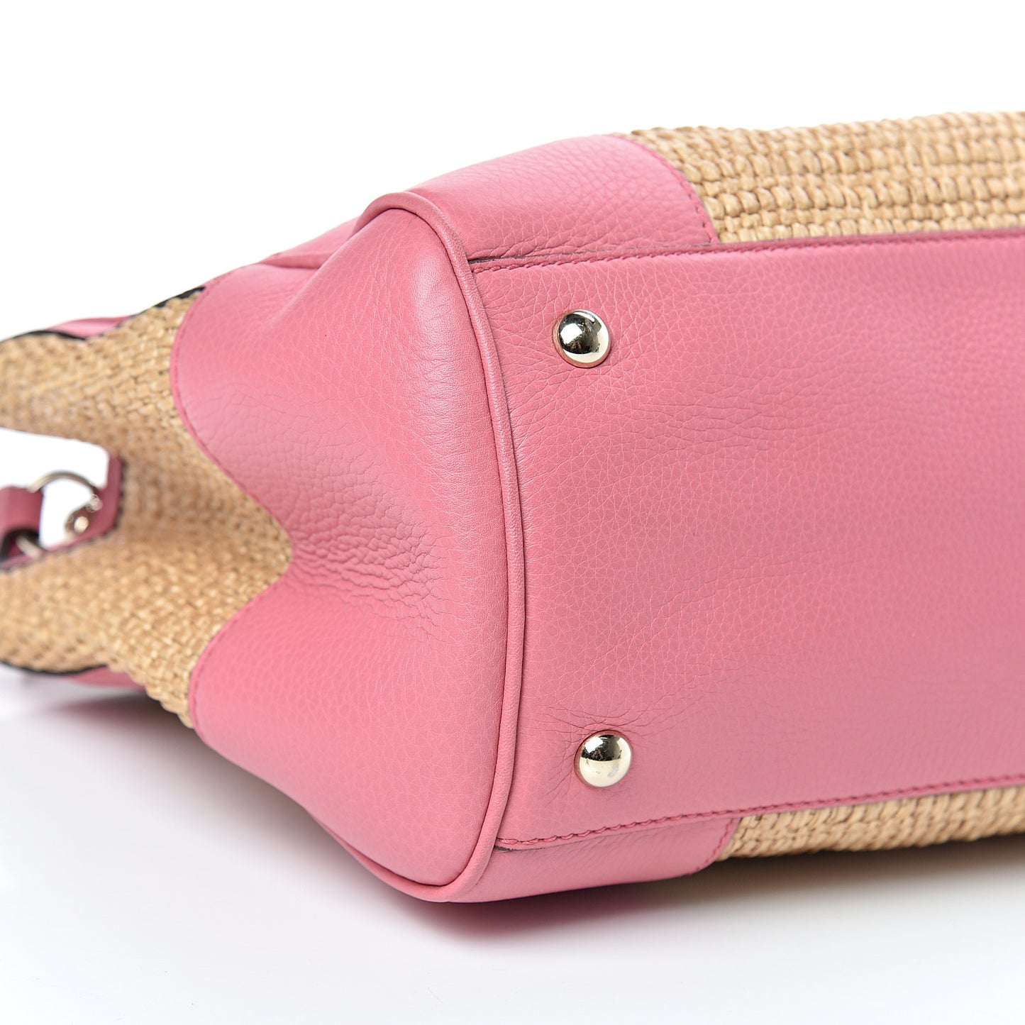 Calfskin Straw Medium Bamboo Shopper Tote Pink