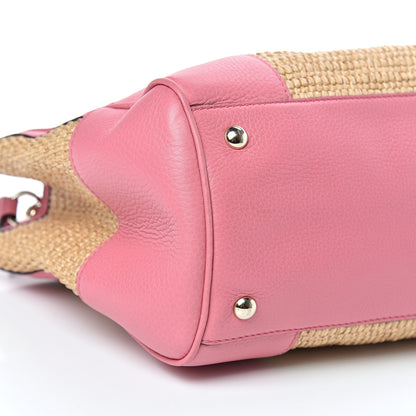 Gucci Calfskin Straw Medium Bamboo Shopper Tote Pink 8 of 10