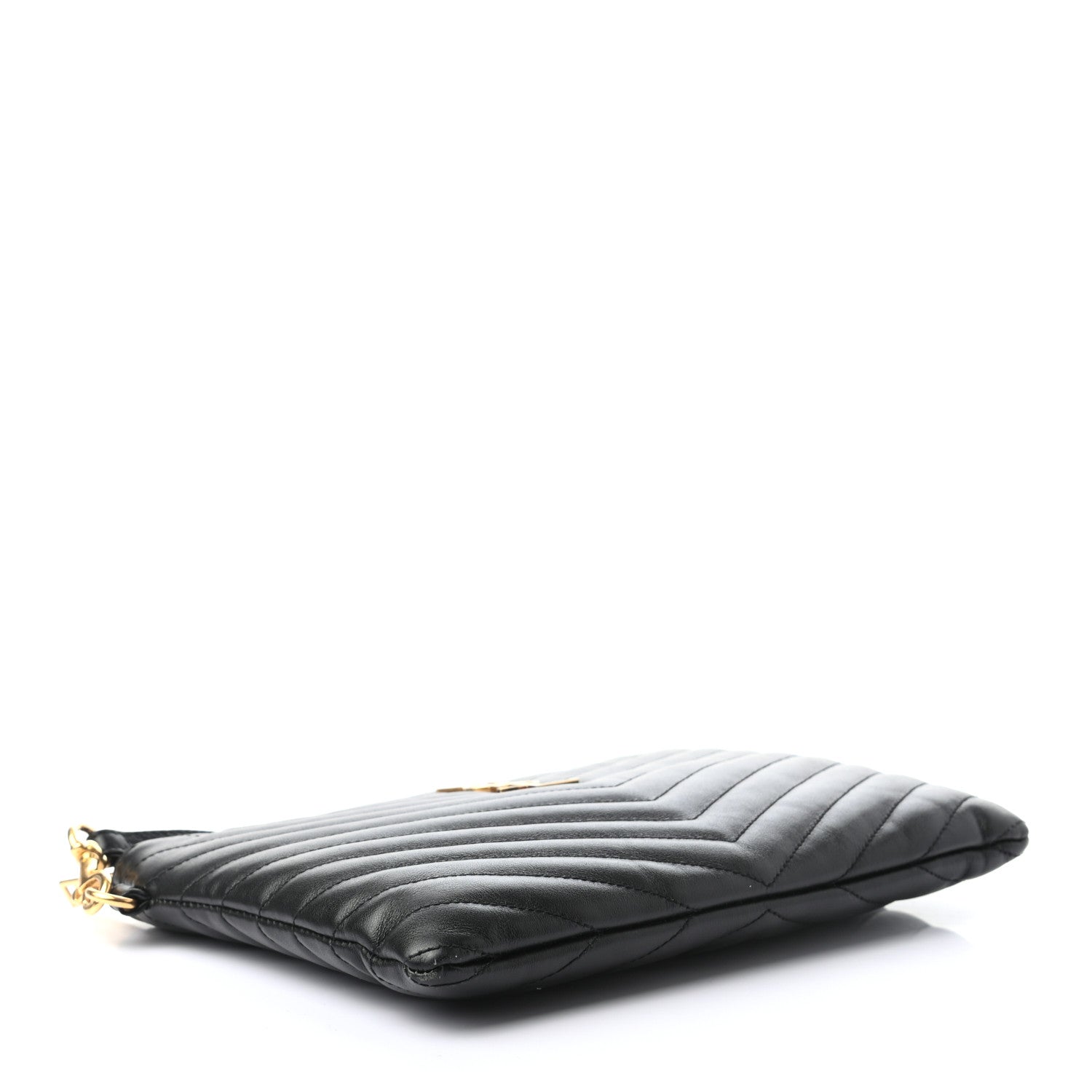 Saint Laurent Calfskin Matelasse Chevron Monogram A5 Wristlet Black 4 of 7