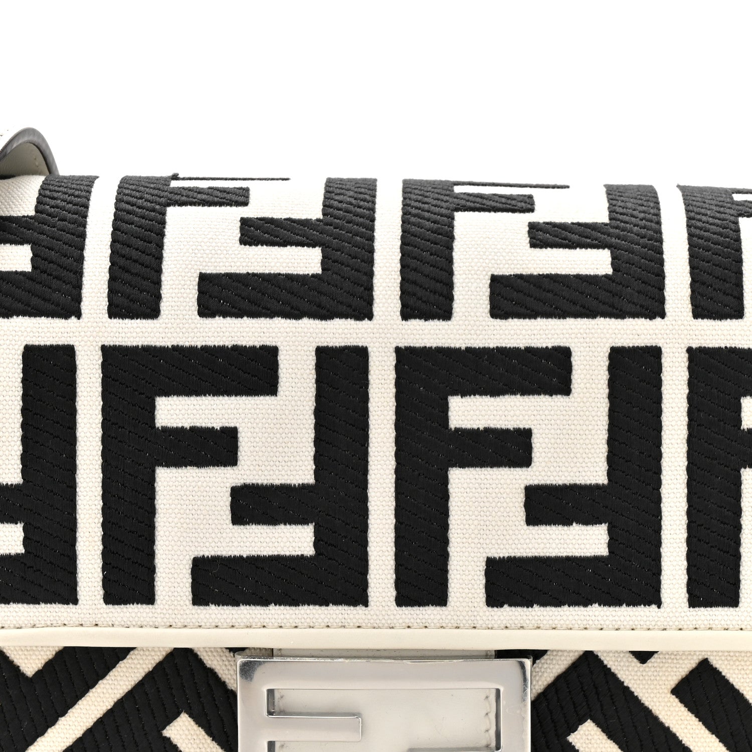 Fendi Canvas Vitello King FF Embroidered Baguette White Black 8 of 10