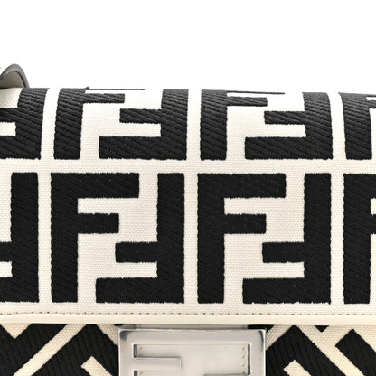 Fendi Canvas Vitello King FF Embroidered Baguette White Black 8 of 10