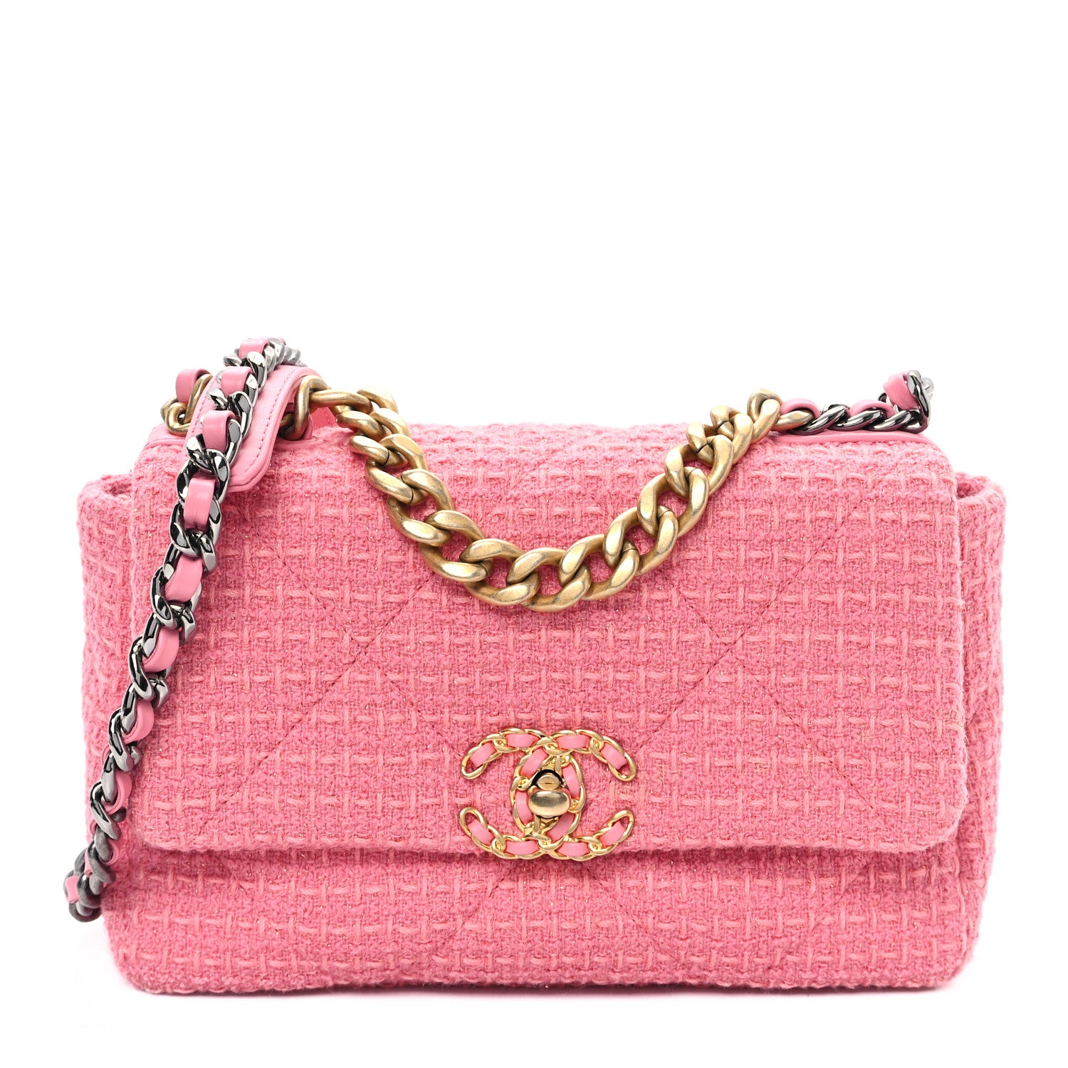 Chanel Metallic Tweed Quilted Medium Chanel 19 Flap Pink 1 of 9