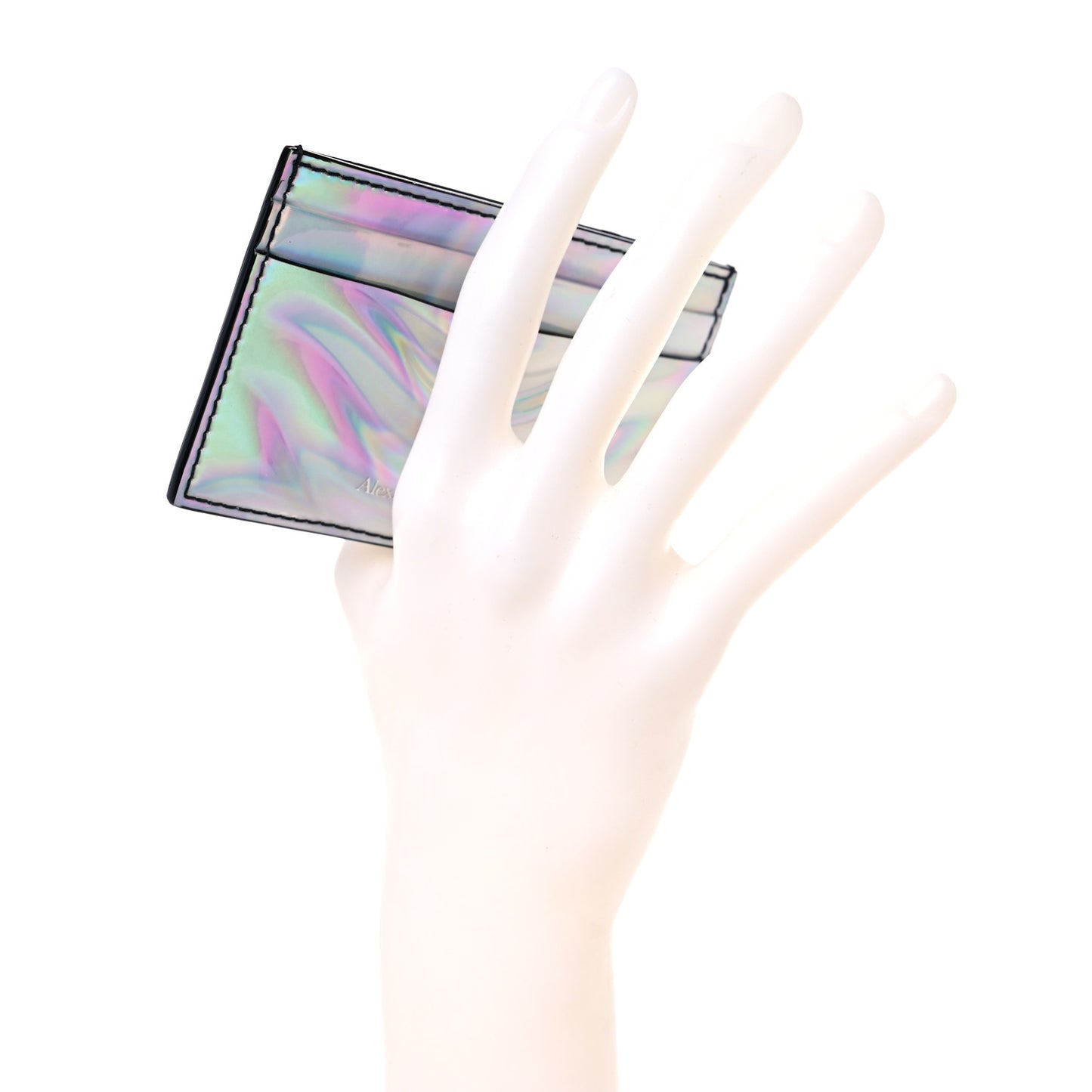 Iridescent PVC Calfskin Card Holder Silver