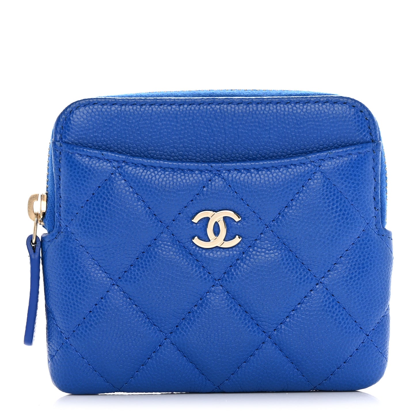 Caviar Quilted Zip Card Holder Wallet Blue