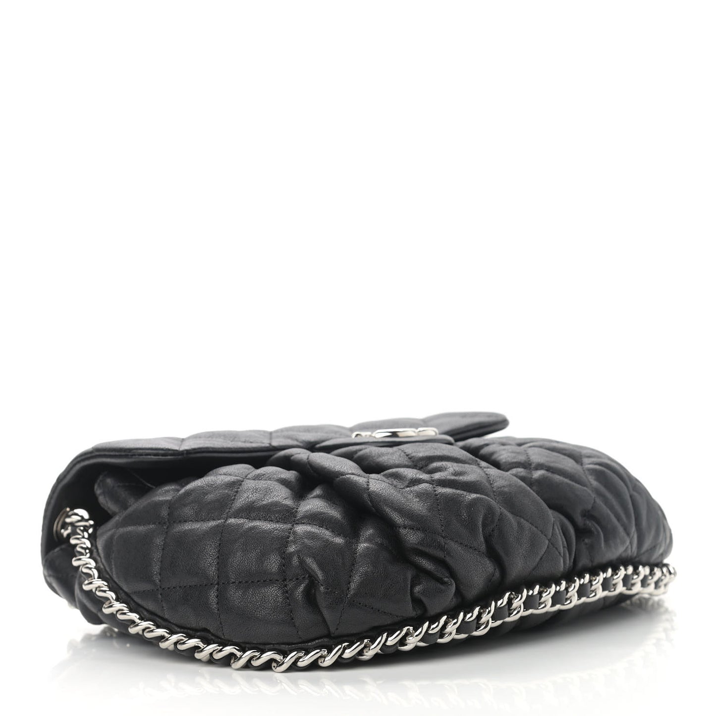 Washed Lambskin Quilted Medium Chain Around Messenger Black