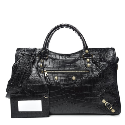 Balenciaga Calfskin Crocodile Embossed Giant 12 Gold Hardware City Black 1 of 10